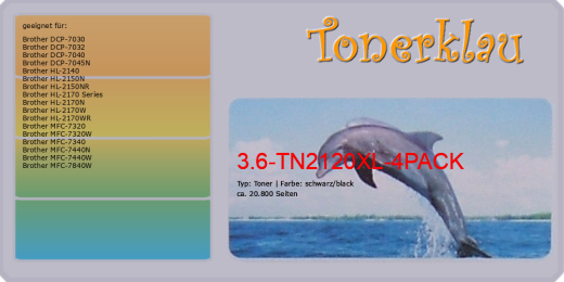 Toner 3.6-TN2120XL-4PACK [ 4er Pack ] kompatibel mit Brother TN-2120